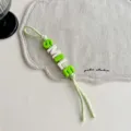 Green beaded bag charm with smile letters, woven lanyard strap pendant accessory for bags. - Light Green SMILE