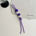 Colorful letter bead woven keychain strap purple cute multi dopamine bag charm accessory - Dark Purple HAPPY