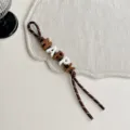 HAPPY colorful letter bead braided bag charm cute keychain stylish accessory lanyard - Coffee HAPPY
