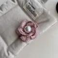 Pink fabric camellia brooch with central pearl, elegant Chanel style corsage accessory for women. - Five-Petal Pink Brooch