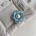 Chic blue woven camellia brooch with a central pearl, elegant vintage style clothing pin. - Five-Petal Blue with Blue Edge Brooch