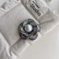 Elegant fabric camellia flower brooch pin with central pearl, luxury style accessory for women. - Five-Petal Gray Floral Brooch