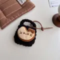 Süße handgemachte Häkel-Kopfhörertasche brauner Cartoon-Taschenanhänger Schlüsselanhänger - Helle Katze