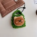 Handmade green knitted cartoon bear mini bag earphone pouch cute bag pendant variant - Dark Bear