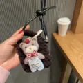 Handmade knitted bear pouch bag charm cute mini Bluetooth earphone storage bag key chain pendant - Baking Bear with Crossbody Strap