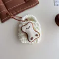 Cute handmade knitted mini bag earphone pouch with puppy bone charm in white color variant - Bone