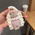 Handcrafted cute knit bear pouch bag charm bluetooth earphone mini storage coin purse pendant accessory. - Bear Princess + Soft Rubber Rope