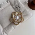 Chanel style camellia brooch vintage tweed metal chain pearl suit pin clothing accessory - Five-Petal Chunky Chain Brooch / White Floral