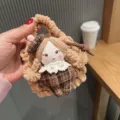 Handcrafted knitted doll bag pendant cute earphone storage pouch variant accessory decor - Coffee Plaid Girl + Soft Rubber Rope