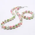 Children pastel gradient pearl necklace and bracelet set, cute colorful beaded jewelry. - Pink Green Gradient