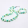 Children iridescent pearl necklace bracelet set detail view, cute gradient beaded jewelry. - Gradient Color
