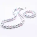 Kids pastel iridescent pearl necklace and bracelet set, cute children beaded jewelry details. - Dreamy Luster