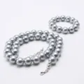 Grey faux pearl children necklace and bracelet jewelry set with metal clasp and extension chain. - Gray