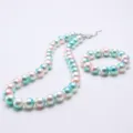 Kinder schimmernde Perlen Halskette und Armband Set, buntes Perlen Schmuck Set für Mädchen. - Rosa Blau Weiß Farbverlauf