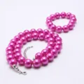 Pink pearl necklace bracelet set for kids, cute beaded jewelry accessory for girls daily wear. - Pink