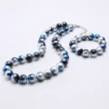 Kids gradient pearl necklace and bracelet set fashion children beaded jewelry charm gifts - Blue Silver Black Gradient