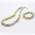 Children rainbow pearl beaded necklace bracelet set colorful fashion jewelry main view item - Multi-color Gradient