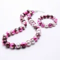 Kids gradient pearl necklace and bracelet set, cute colorful beaded jewelry for little girls. - Pink Brown White
