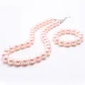 Pink pearl necklace and bracelet set for kids, cute beaded jewelry gift for children. - Pink