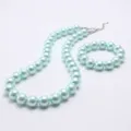 Light blue artificial pearl necklace bracelet set stylish kids jewelry cute accessory - Light Blue