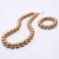 Golden beaded necklace and bracelet set for kids trendy DIY jewelry fashion accessories. - Gold