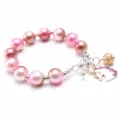 Kinder Farbverlauf Perlen Armband mit Einhorn Anhänger und Silber T-Verschluss für Mädchen. - 10mm / Stil 3
