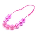 Children pink chunky bead necklace resin rhinestone bubblegum pendant adjustable cord jewelry - Pink