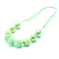 Green resin rhinestone beaded children necklace detail shot, adjustable cord kids jewelry. - Green
