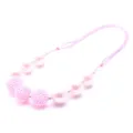 Pink rhinestone children necklace with pearls and adjustable cord for girls sweet jewelry detail. - Pink