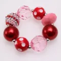 Bracciale di perline bambini rosso rosa pois cristallo strass gioielli carini per ragazze - Bracciale