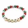 Christmas beaded bracelet detail view, colorful red green silver and gold MERRY letter beads. - MERRY Letters Style