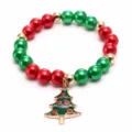 Kids Christmas beaded bracelet with red green pearls and cute tree pendant children jewelry - Christmas Tree