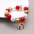 Kids Christmas beaded bracelet with pearl beads and gift box pendant, cute holiday jewelry. - Style 5