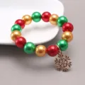 Christmas kids pearl beaded bracelet with gold snowflake pendant festive wrist jewelry design - Style 6