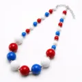Kids chunky bead necklace red white blue acrylic statement necklace for young children sale - Red/White/Blue