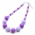 Kids chunky purple acrylic statement necklace with silver beads and adjustable extension chain. - Purple Gradient