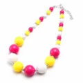 Colorful acrylic chunky bead necklace for kids, vibrant party fashion jewelry accessories. - Pink Yellow White Marble