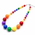 Colorful kids chunky acrylic bead necklace, vibrant rainbow color statement jewelry for girls. - Multicolor