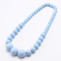 Childrens candy color acrylic bead elastic necklace, cute solid spring style fashion jewelry. - Light Blue