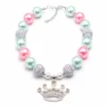 Kids pearl rhinestone crown necklace cute chunky beaded jewelry for little girls party gift - Crown Pendant Style