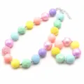 Macaron Color Kids Beaded Necklace Bracelet Set Chunky Pastel Jewelry for Little Girls - Set
