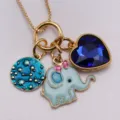 Cute heart elephant pendant necklace for girls, alloy blue rhinestone children jewelry - Blue