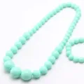 Mint green acrylic beaded necklace and bracelet set, cute candy color kids jewelry style. - Light Green