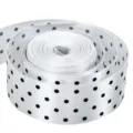 Rotolo nastro raso pois neri bianchi, larghezza 2.5cm tessuto artigianato fai da te regalo. - 5 Yards / Bianco
