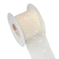 Gradient white mesh ribbon roll with cute bow and heart print for gift wrapping and DIY crafts. - 10 Yards / Off White