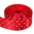 Nastro In Poliestere Rosso Con Pois Bianchi 2.5cm Per Confezioni Regalo Cucito Fai - 5 Yards / Rosso
