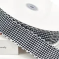 Nastro a Quadri Nero e Bianco 4cm con Bordo Ricamato per Confezioni Regalo Artigianato - Nero