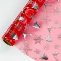Rotolo di carta da regalo in rete di Natale rossa con motivi argentati. - Rotolo di Rete - Testa di Cervo Rossa / 28cm Larghezza 3 Iarde Lunghezza