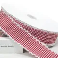 Nastro a Quadri Rosso e Bianco 4cm Bordo Frangiato per Confezioni Regalo e Artigianato Fai da Te - 10 Iarde / Rosso