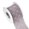 Mauve ribbon with white bow heart print, DIY gift wrapping craft packaging 1 roll. - 10 Yards / Grey Purple